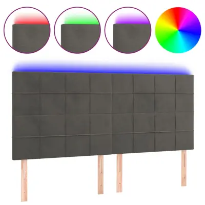 vidaXL LED posteljno vzglavje temno sivo 180x5x118/128 cm žamet