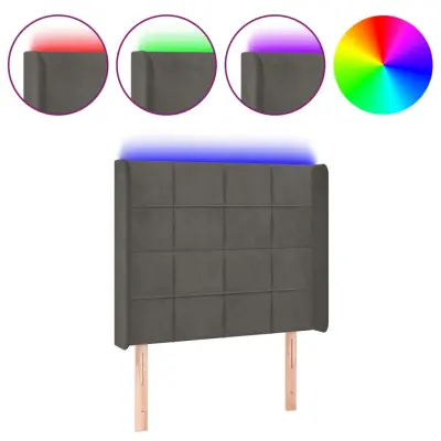 vidaXL LED posteljno vzglavje temno sivo 93x16x118/128 cm žamet