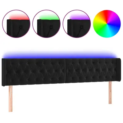 vidaXL LED posteljno vzglavje črno 203x16x78/88 cm žamet