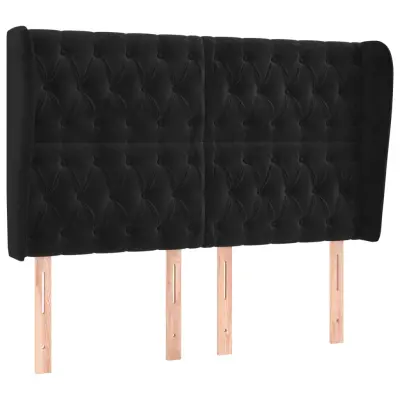 vidaXL Vzglavje z ušesi črno 163x23x118/128 cm žamet