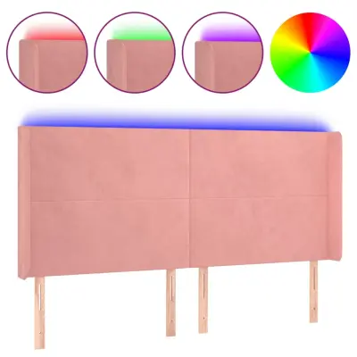 vidaXL LED posteljno vzglavje roza 203x16x118/128 cm žamet