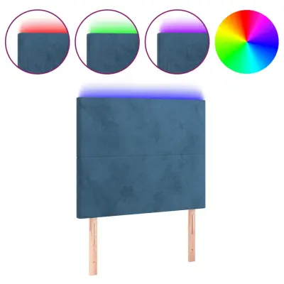 vidaXL LED posteljno vzglavje temno modro 100x5x118/128 cm žamet