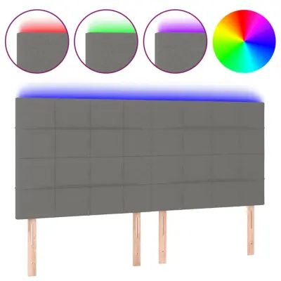vidaXL LED posteljno vzglavje temno sivo 180x5x118/128 cm blago