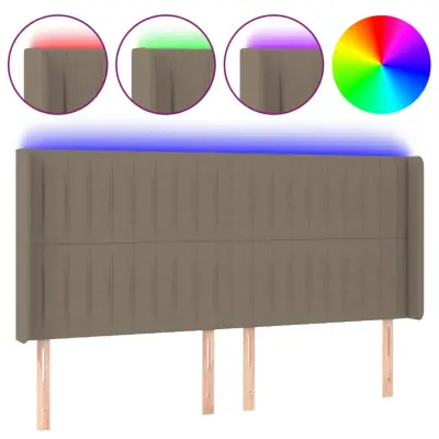 vidaXL LED posteljno vzglavje taupe 183x16x118/128 cm blago