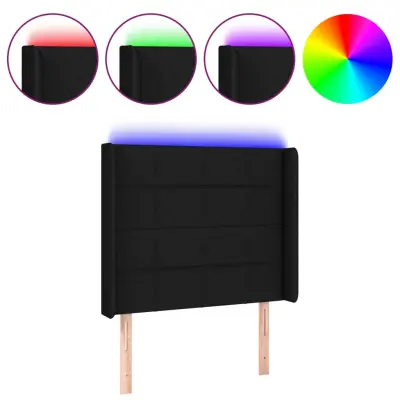 vidaXL LED posteljno vzglavje črno 93x16x118/128 cm blago