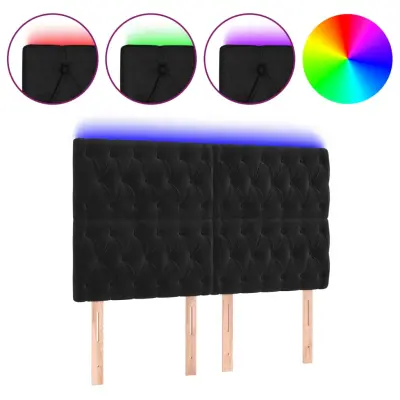 vidaXL LED posteljno vzglavje črno 144x7x118/128 cm žamet