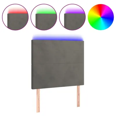 vidaXL LED posteljno vzglavje temno sivo 80x5x118/128 cm žamet