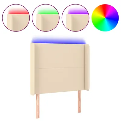 vidaXL LED posteljno vzglavje krem 93x16x118/128 cm blago