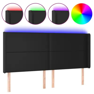 vidaXL LED posteljno vzglavje črno 163x16x118/128 cm umetno usnje