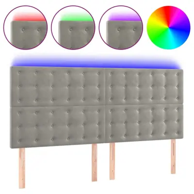 vidaXL LED posteljno vzglavje svetlo sivo 160x5x118/128 cm žamet