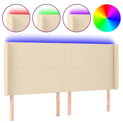 vidaXL LED posteljno vzglavje krem 183x16x118/128 cm blago