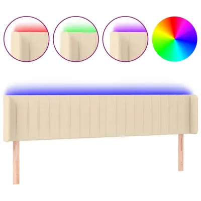 vidaXL LED posteljno vzglavje krem 183x16x78/88 cm blago
