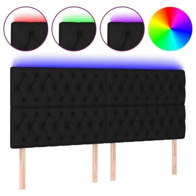 vidaXL LED posteljno vzglavje črno 180x7x118/128 cm blago