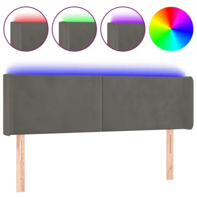 vidaXL LED posteljno vzglavje temno sivo 147x16x78/88 cm žamet