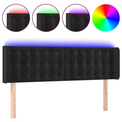 vidaXL LED posteljno vzglavje črno 147x16x78/88 cm žamet