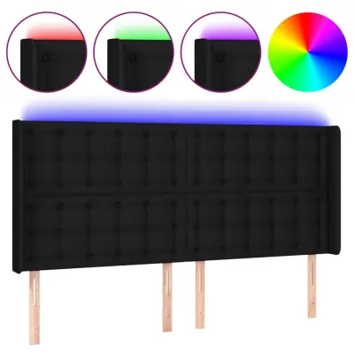 vidaXL LED posteljno vzglavje črno 183x16x118/128 cm blago