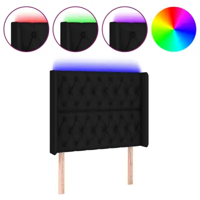 vidaXL LED posteljno vzglavje črno 93x16x118/128 cm blago