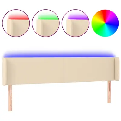 vidaXL LED posteljno vzglavje krem 183x16x78/88 cm blago