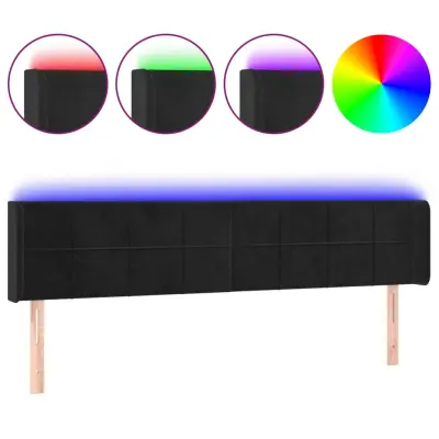 vidaXL LED posteljno vzglavje črno 183x16x78/88 cm žamet