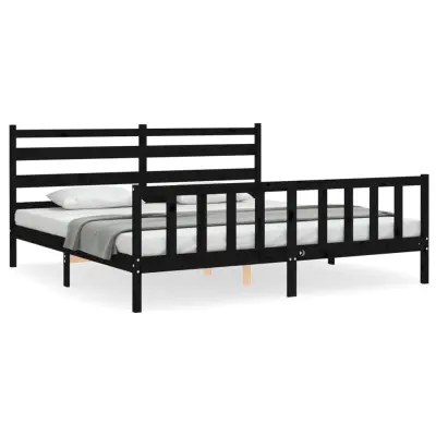 vidaXL Posteljni okvir z vzglavjem črn 200x200 cm trden les