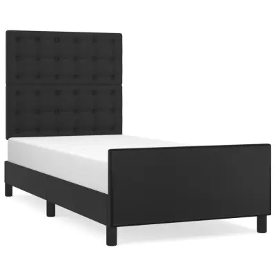 vidaXL Posteljni okvir z vzglavjem črn 90x200 cm blago