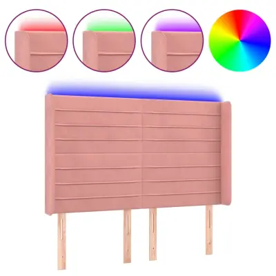 vidaXL LED posteljno vzglavje roza 147x16x118/128 cm žamet
