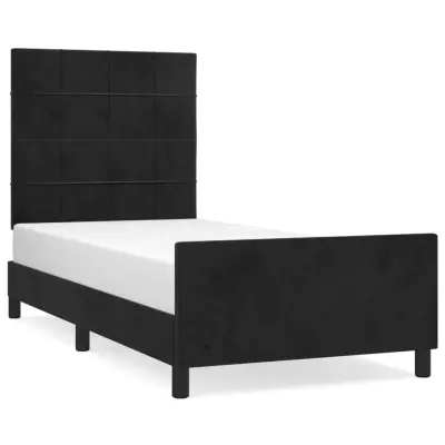vidaXL Posteljni okvir z vzglavjem črn 90x190 cm žamet