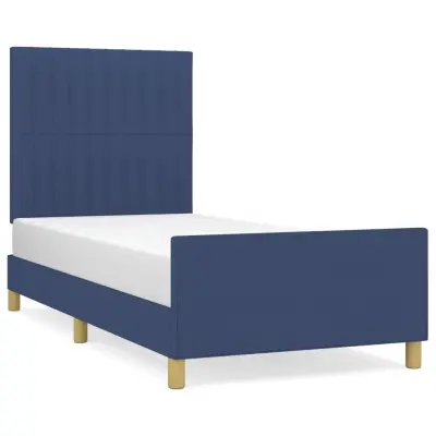 vidaXL posteljni okvir brez vzmetnice Modra 90x200 cm Tkanina