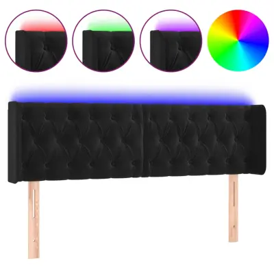 vidaXL LED posteljno vzglavje črno 163x16x78/88 cm žamet