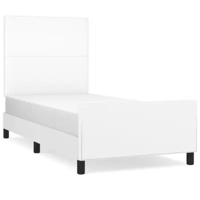 vidaXL Posteljni okvir z vzglavjem bel 90x200 cm blago