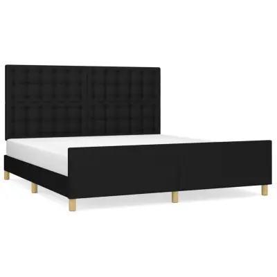 vidaXL Posteljni okvir z vzglavjem črn 180x200 cm blago