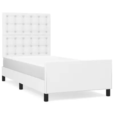 vidaXL Posteljni okvir z vzglavjem bel 100x200 cm umetno usnje