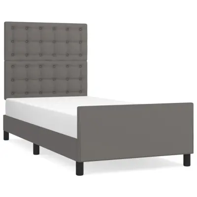 vidaXL Posteljni okvir z vzglavjem siv 100x200 cm umetno usnje