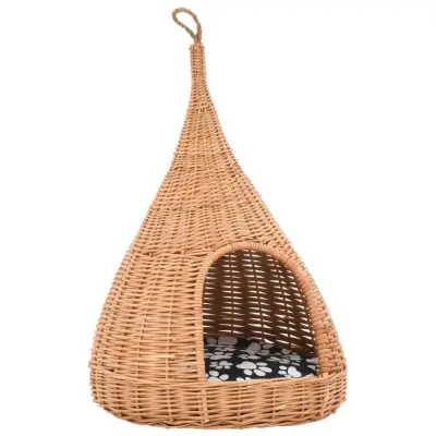vidaXL Mačja hišica z blazino 40x60 cm naravna vrba