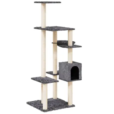 vidaXL Mačje drevo s praskalniki iz sisala temno sivo 142 cm