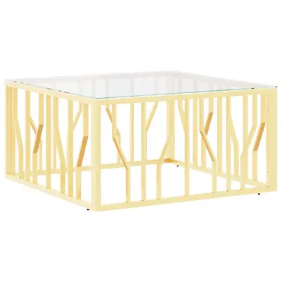 vidaXL Klubska mizica zlata 80x80x40 cm nerjaveče jeklo in steklo