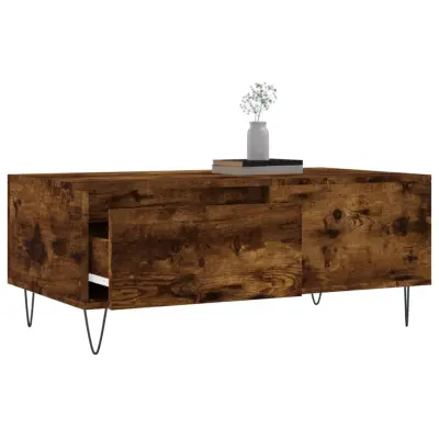 vidaXL Klubska mizica dimljeni hrast 90x50x36,5 cm inženirski les
