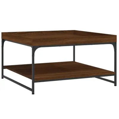 vidaXL Klubska mizica rjav hrast 80x80x45 cm inženirski les in železo