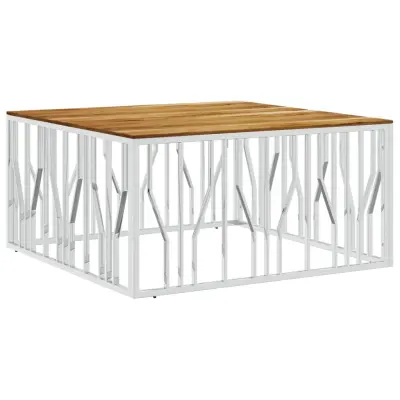 vidaXL Klubska mizica nerjaveče jeklo in trden akacijev les