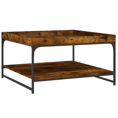 vidaXL Klubska mizica dimljen hrast 80x80x45 cm inženir. les in železo