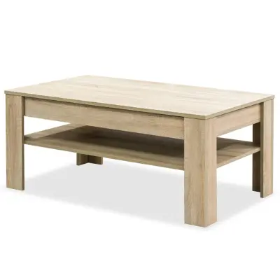 vidaXL Klubska mizica iverna plošča 110x65x48 cm barva hrasta