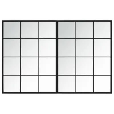 vidaXL Stensko ogledalo 2 kosa črno 80x60 cm kovinsko