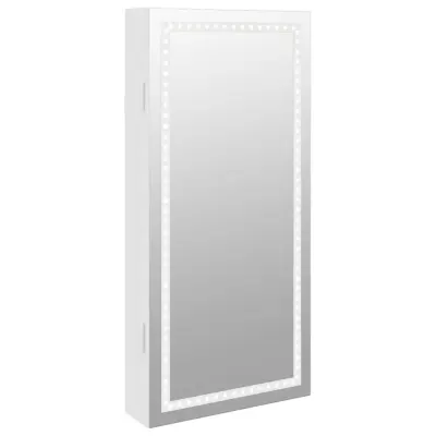 vidaXL Omarica za nakit z ogledalom in LED lučmi stenska bela