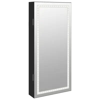 vidaXL Omarica za nakit z ogledalom in LED lučmi stenska črna
