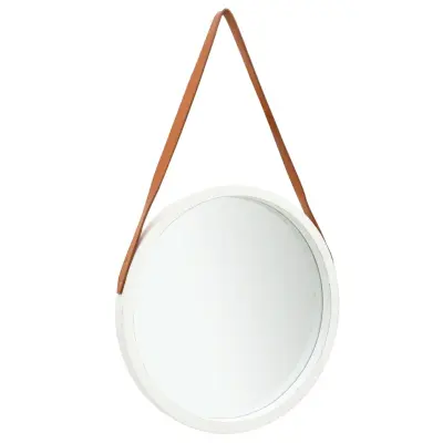 vidaXL Stensko ogledalo s pasom 50 cm belo