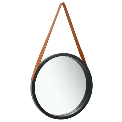vidaXL Stensko ogledalo s pasom 50 cm črno