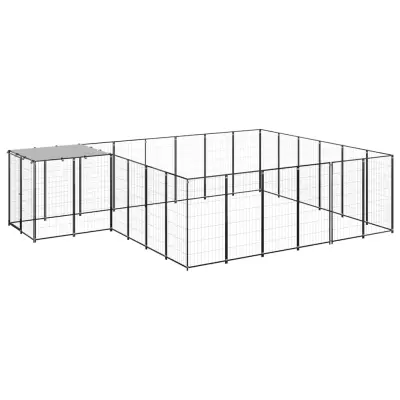 vidaXL Pasji boks črn 12,1 m² jeklo