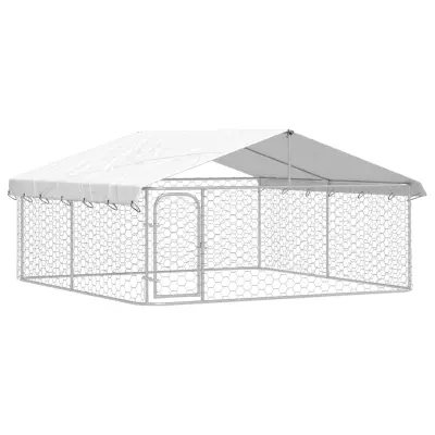 vidaXL Zunanji pasji boks s streho 300x300x150 cm