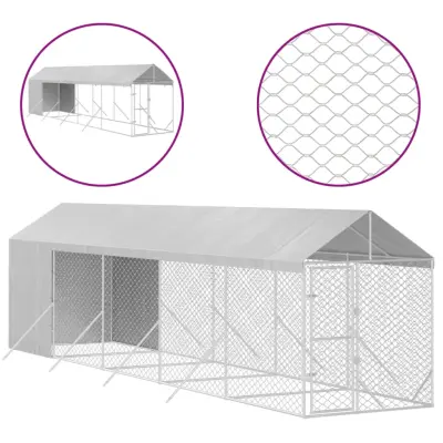 vidaXL Zunanja pasja ograda s streho srebrna 2x10x2,5m pocinkano jeklo