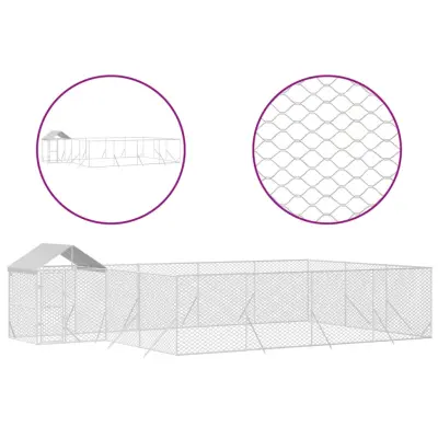 vidaXL Zunanja pasja ograda s streho srebrna 10x6x2,5m pocinkano jeklo